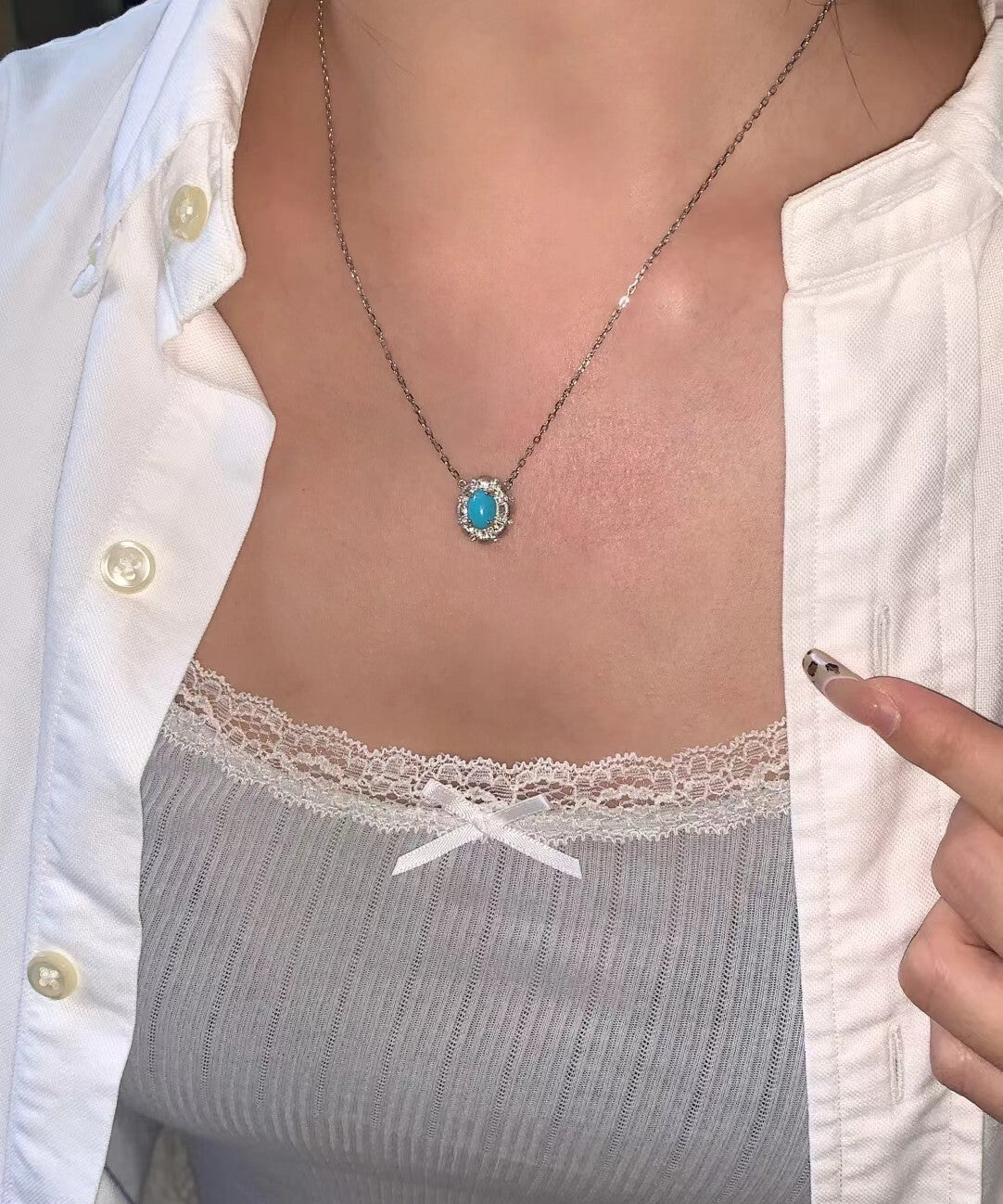 Blue Turquoise Floral Pendant Necklace - floysun