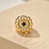 Blue Veined Stone Floral Pinky Ring - floysun
