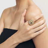 Blue Veined Stone Floral Pinky Ring - floysun