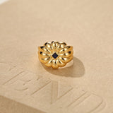 Blue Veined Stone Floral Pinky Ring - floysun