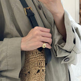 Blue Veined Stone Floral Pinky Ring - floysun