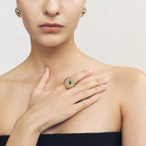 Blue Veined Stone Floral Pinky Ring - floysun