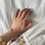 Blue Veined Stone Floral Pinky Ring - floysun