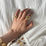 Blue Veined Stone Floral Pinky Ring - floysun