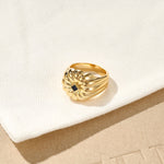 Blue Veined Stone Floral Pinky Ring - floysun