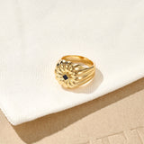 Blue Veined Stone Floral Pinky Ring - floysun