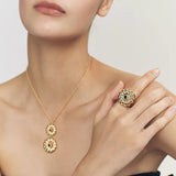 Blue Veined Stone Floral Pinky Ring - floysun