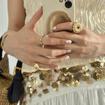 Blue Veined Stone Floral Pinky Ring - floysun