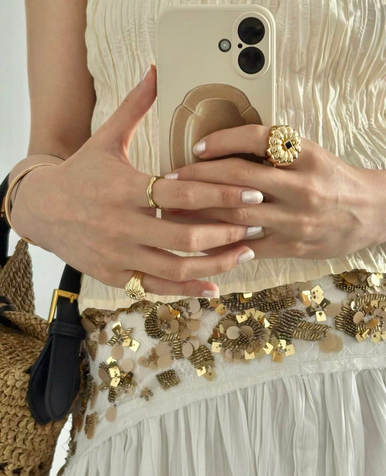 Blue Veined Stone Floral Pinky Ring - floysun