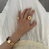 Blue Veined Stone Floral Pinky Ring - floysun