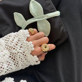 Blue Veined Stone Floral Pinky Ring - floysun