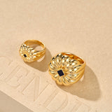 Blue Veined Stone Floral Pinky Ring - floysun