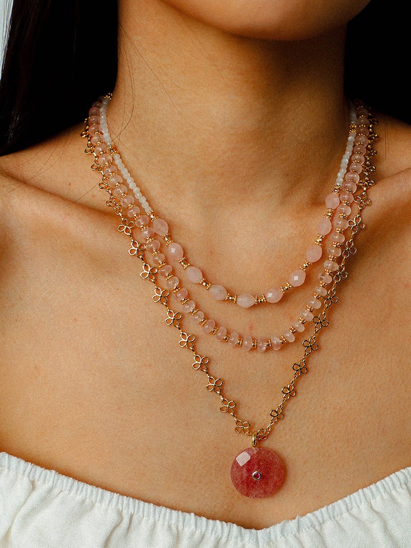 Blush Aura Necklace | All - Natural Rose Quartz Beaded Strand - floysun