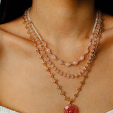 Blush Aura Necklace | All - Natural Rose Quartz Beaded Strand - floysun
