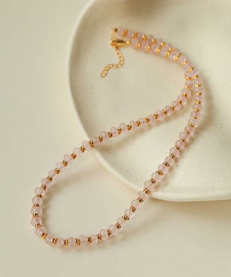 Blush Aura Necklace | All - Natural Rose Quartz Beaded Strand - floysun