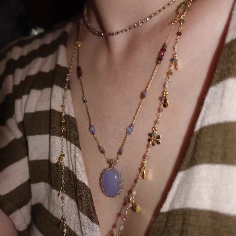 Blush Bloom Tourmaline Necklace | Floral Pendant on Adjustable Rainbow Cord - floysun