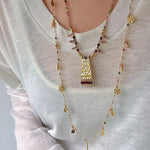 Blush Bloom Tourmaline Necklace | Floral Pendant on Adjustable Rainbow Cord - floysun