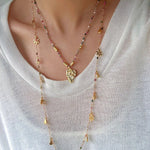 Blush Bloom Tourmaline Necklace | Floral Pendant on Adjustable Rainbow Cord - floysun