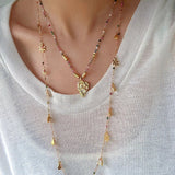 Blush Bloom Tourmaline Necklace | Floral Pendant on Adjustable Rainbow Cord - floysun