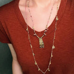 Blush Bloom Tourmaline Necklace | Floral Pendant on Adjustable Rainbow Cord - floysun