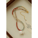 Bohemian Auspicious Elephant Collection Colorful Natural Stone Beads Necklace with White Jade Elephant Pendant - floysun