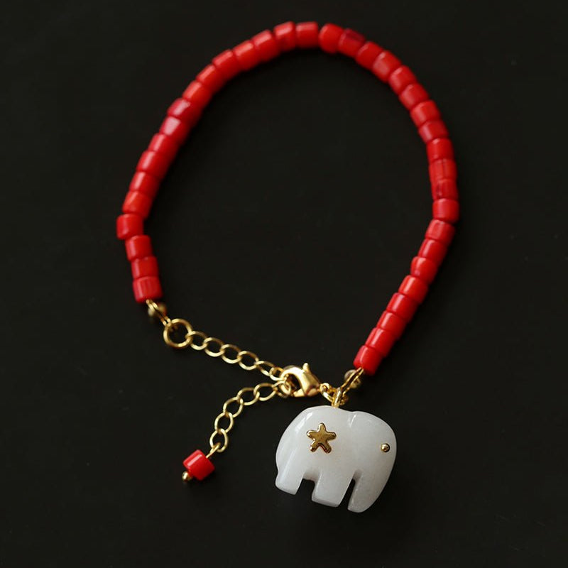 Bohemian Auspicious Elephant Collection Sea Bamboo Coral Necklace Set - floysun