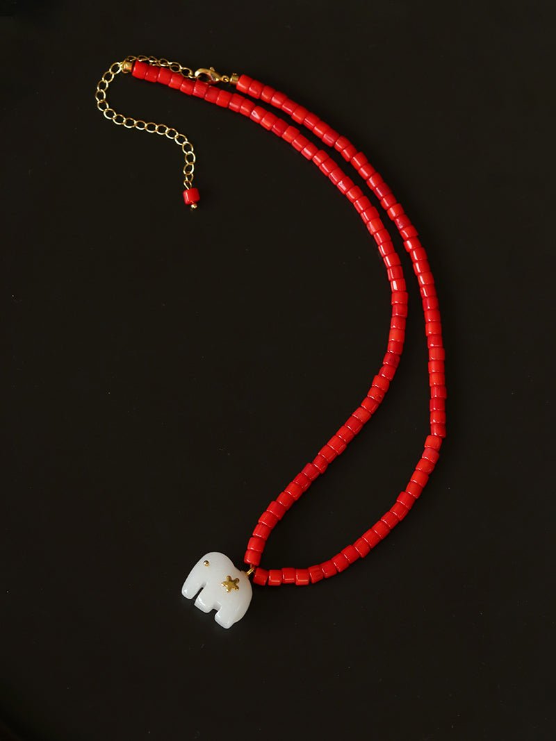 Bohemian Auspicious Elephant Collection Sea Bamboo Coral Necklace Set - floysun