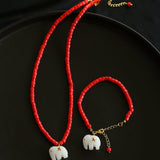 Bohemian Auspicious Elephant Collection Sea Bamboo Coral Necklace Set - floysun