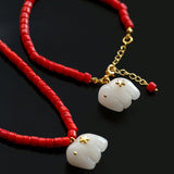 Bohemian Auspicious Elephant Collection Sea Bamboo Coral Necklace Set - floysun