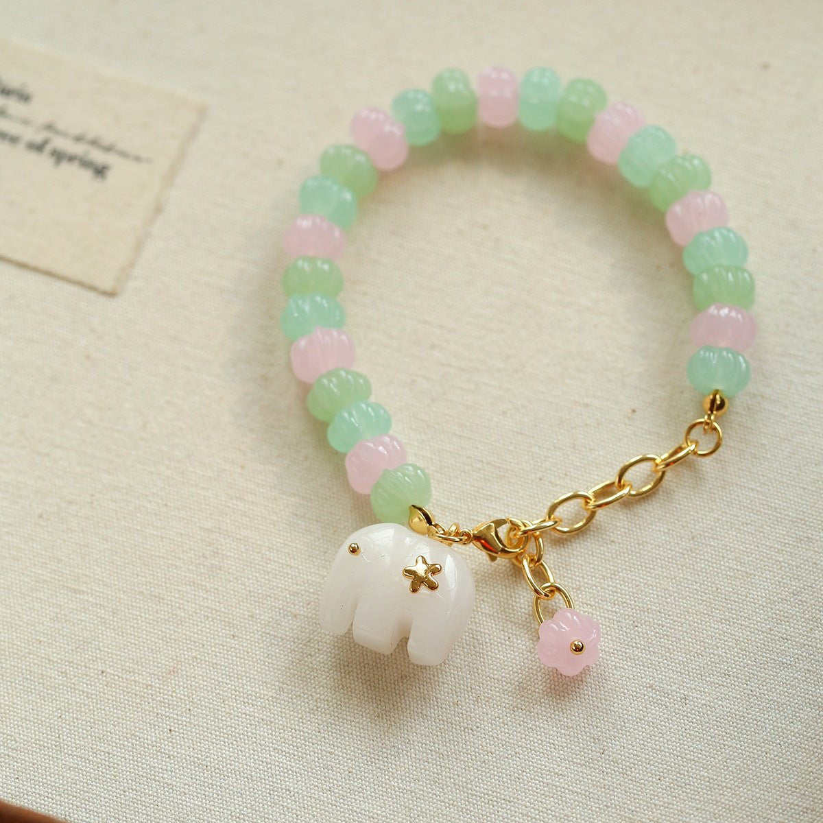 Bohemian Auspicious Elephant Collection White Jade Elephant Bracelet - floysun