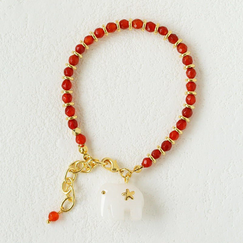 Bohemian Auspicious Elephant Collection White Jade Elephant Bracelet - floysun