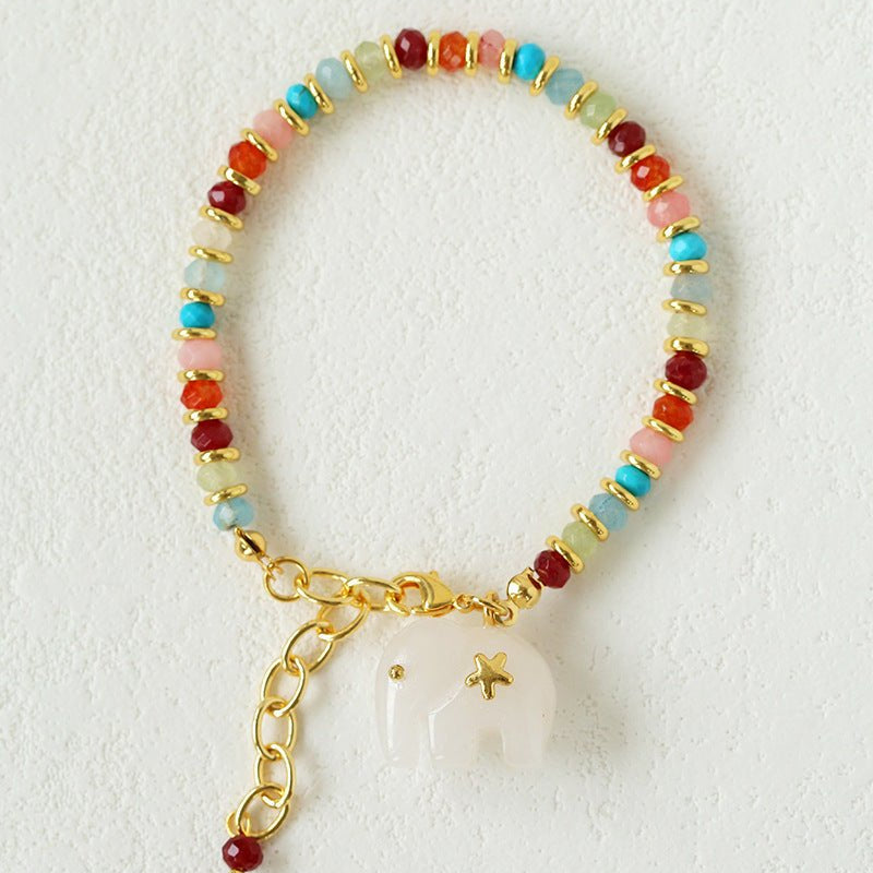 Bohemian Auspicious Elephant Collection White Jade Elephant Bracelet - floysun