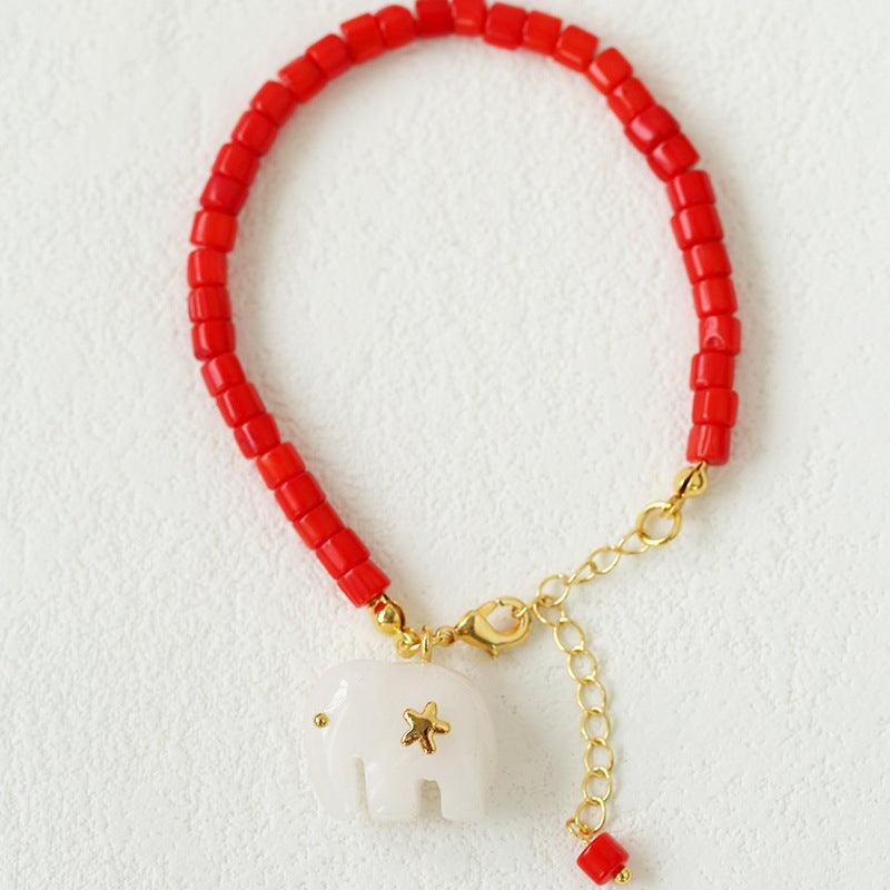 Bohemian Auspicious Elephant Collection White Jade Elephant Bracelet - floysun