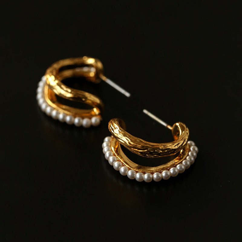 Bohemian Autumn Spinel & Pearl C - Hoop Earrings - floysun
