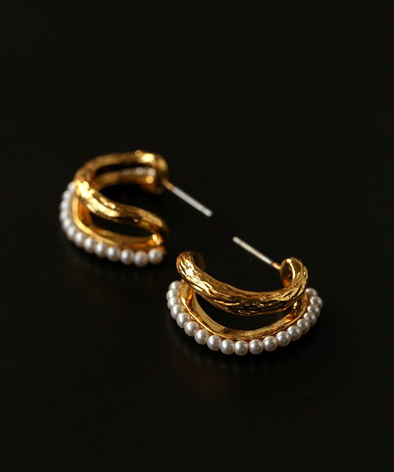 Bohemian Autumn Spinel & Pearl C - Hoop Earrings - floysun