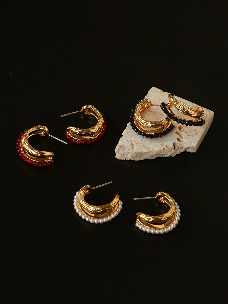 Bohemian Autumn Spinel & Pearl C - Hoop Earrings - floysun