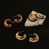 Bohemian Autumn Spinel & Pearl C - Hoop Earrings - floysun