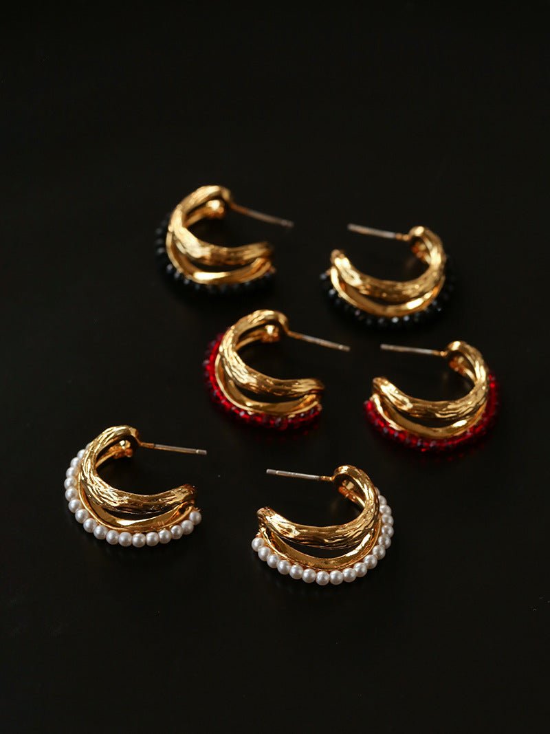 Bohemian Autumn Spinel & Pearl C - Hoop Earrings - floysun