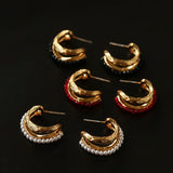 Bohemian Autumn Spinel & Pearl C - Hoop Earrings - floysun