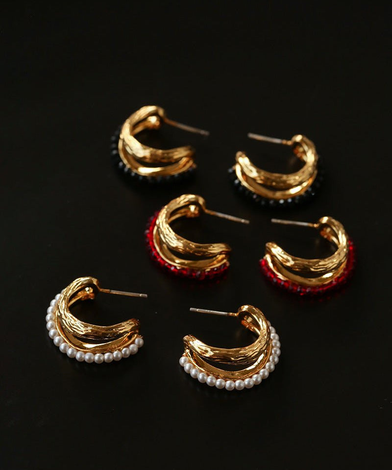 Bohemian Autumn Spinel & Pearl C - Hoop Earrings - floysun