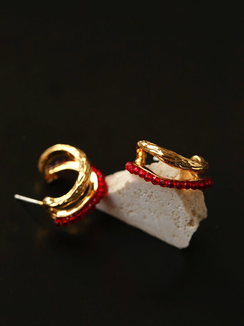 Bohemian Autumn Spinel & Pearl C - Hoop Earrings - floysun