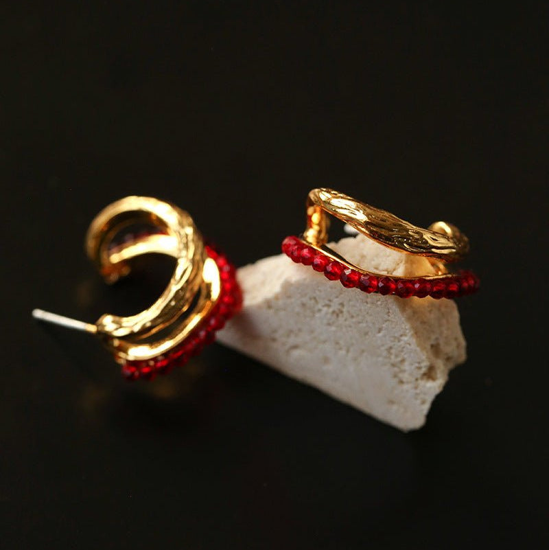 Bohemian Autumn Spinel & Pearl C - Hoop Earrings - floysun