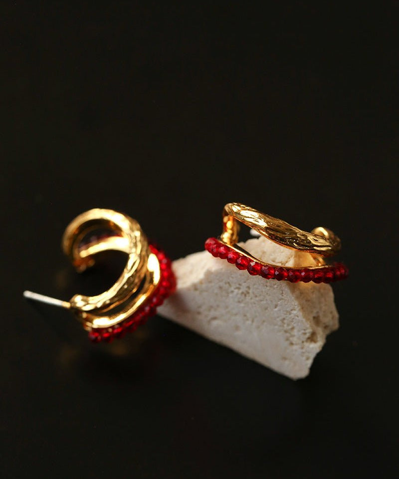 Bohemian Autumn Spinel & Pearl C - Hoop Earrings - floysun