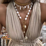Bohemian Charm Wide Chain Necklace – Natural Pearls & Shell Accents - floysun