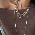 Bohemian Charm Wide Chain Necklace – Natural Pearls & Shell Accents - floysun