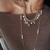 Bohemian Charm Wide Chain Necklace – Natural Pearls & Shell Accents - floysun