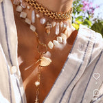 Bohemian Charm Wide Chain Necklace – Natural Pearls & Shell Accents - floysun