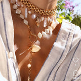 Bohemian Charm Wide Chain Necklace – Natural Pearls & Shell Accents - floysun