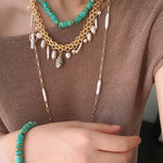 Bohemian Charm Wide Chain Necklace – Natural Pearls & Shell Accents - floysun