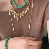 Bohemian Charm Wide Chain Necklace – Natural Pearls & Shell Accents - floysun